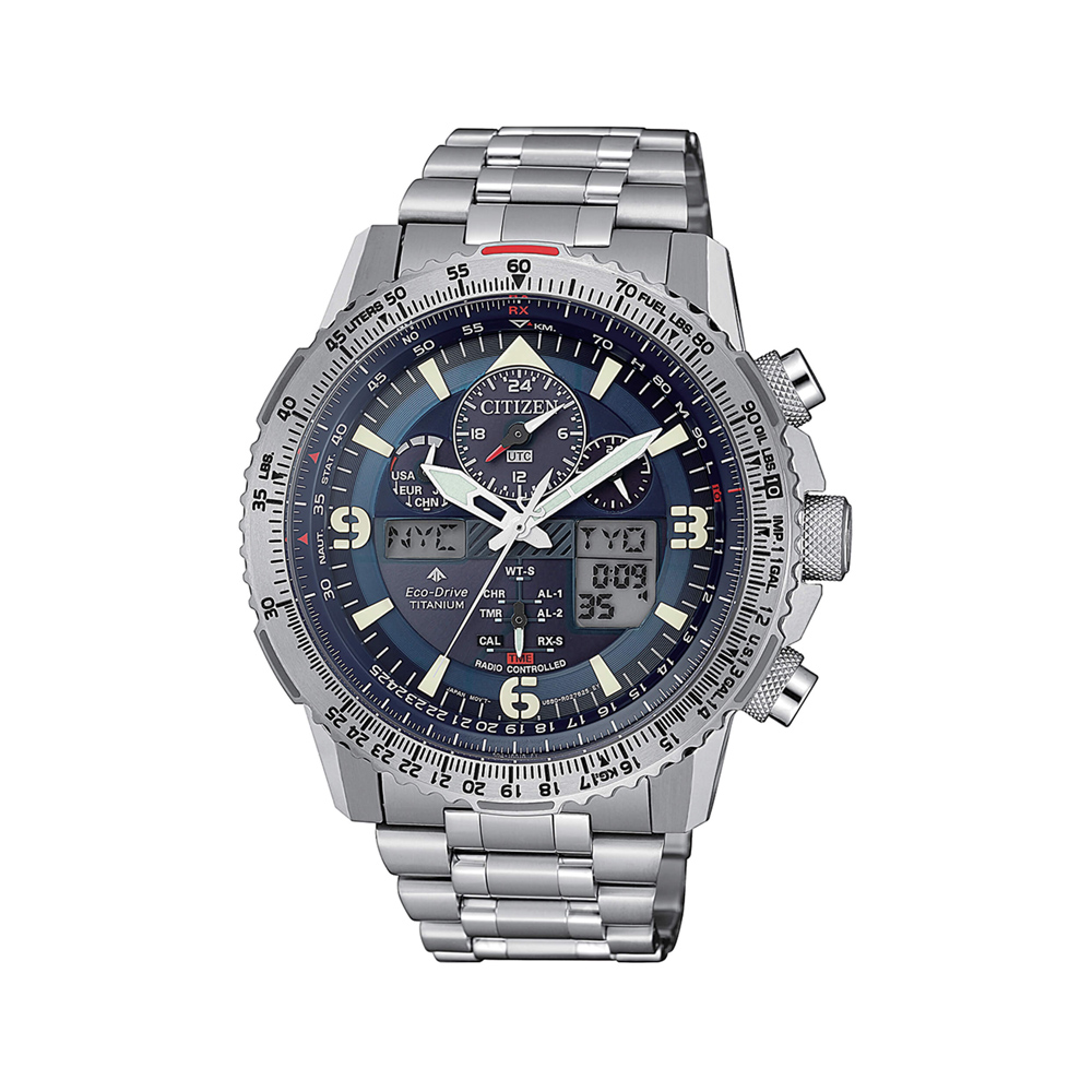 Citizen Orologio Uomo Super Pilot JY8100-80L – Ecco-Drive Radiocontrollato, Titanio, Quadrante Blu, Subacqueo 200m